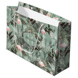 Flamingo Orchid Tropical Pattern Sage ID868 Große Geschenktüte