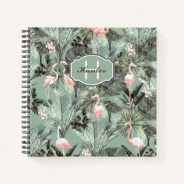 Flamingo Orchid Tropical Pattern Sage ID868 Notizbuch