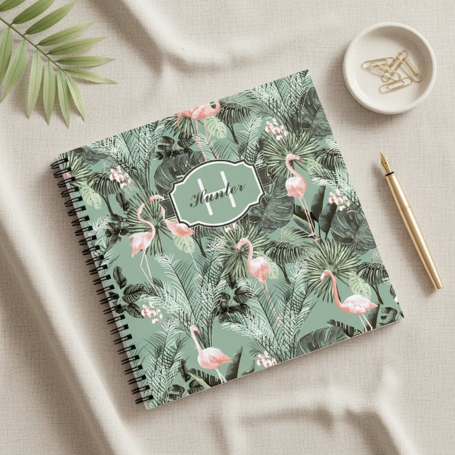 Flamingo Orchid Tropical Pattern Sage ID868 Notizbuch (Von Creator hochgeladen)