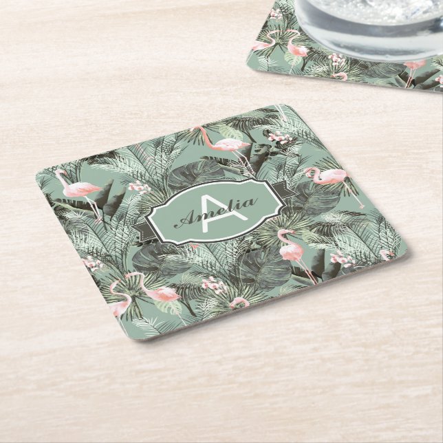Flamingo Orchid Tropical Pattern Sage ID868 Rechteckiger Pappuntersetzer (angewinkelt)