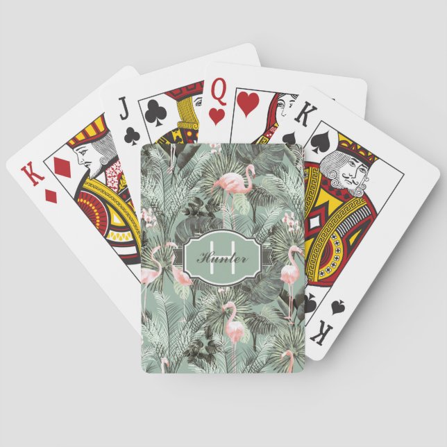Flamingo Orchid Tropical Pattern Sage ID868 Spielkarten (Rückseite)