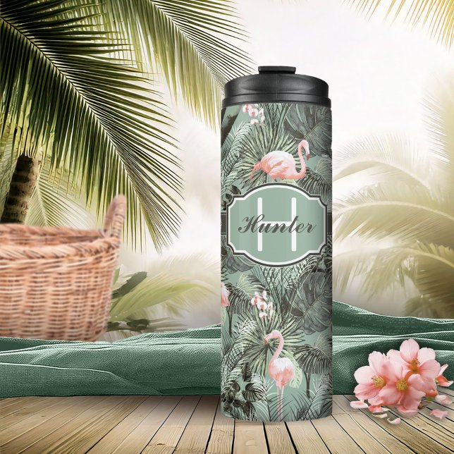 Flamingo Orchid Tropical Pattern Sage ID868 Thermosbecher (Von Creator hochgeladen)
