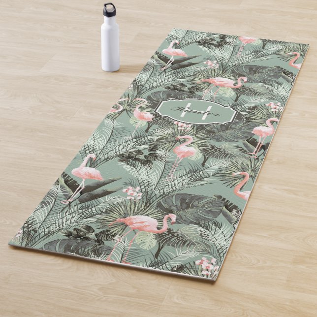 Flamingo Orchid Tropical Pattern Sage ID868 Yogamatte (Beispiel)