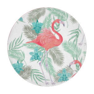 Flamingo, Orchidee: romantisches Vintages Muster. Schneidebrett