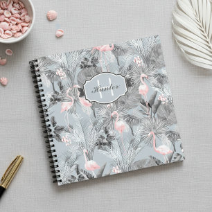 Flamingo-Orchidee Tropisches Muster Grau ID868 Notizbuch