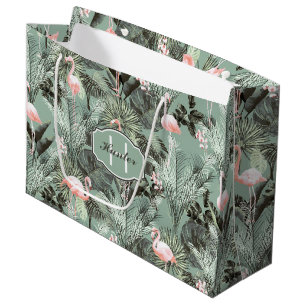 Flamingo-Orchidee Tropisches Muster Sage ID868 Große Geschenktüte