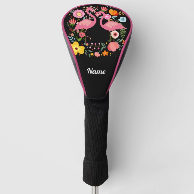 Flamingo Paar stehen auf Blume mit Namen Golf Headcover (Vorderseite)