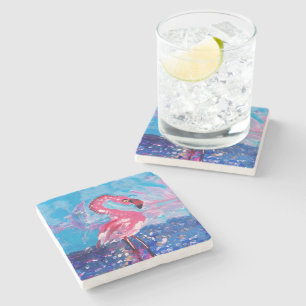 Flamingo Painting Steinuntersetzer
