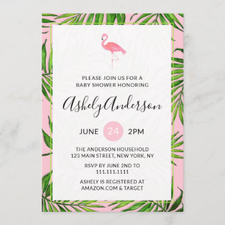 Flamingo Palm Blätter Baby Dusche Einladungskarte Einladung
