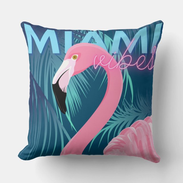Flamingo & Palm Blätter Miami Vibes Art Deco Kissen (Vorderseite)