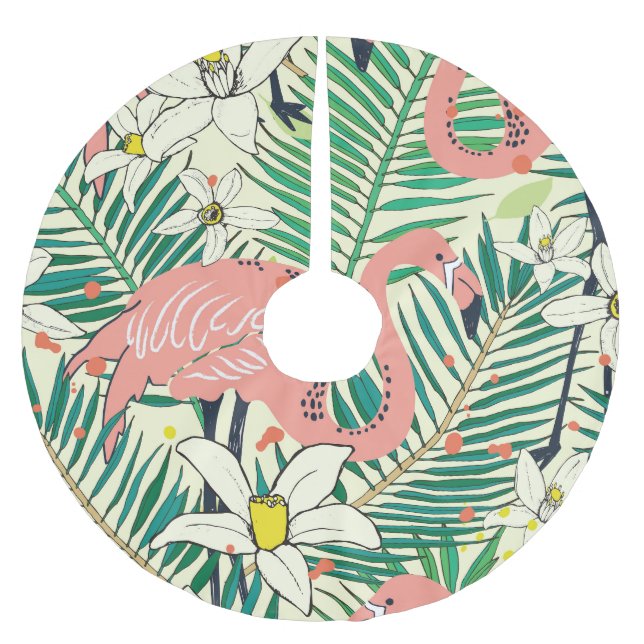 Flamingo Palm Blätter: Tropisch Vintag Polyester Weihnachtsbaumdecke (Vorderseite)