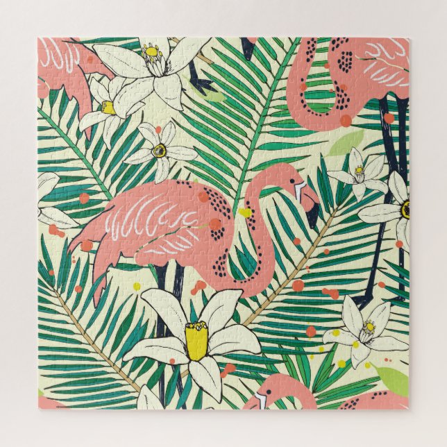 Flamingo Palm Blätter: Tropisch Vintag Puzzle (Vertikal)