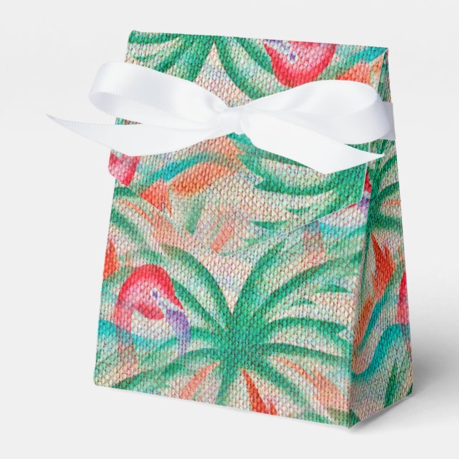 Flamingo Palm Tree Burlap Look Geschenkschachtel (Vorderseite)