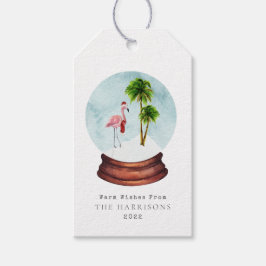 Flamingo Palm Tree Snow Globe Geschenkanhänger