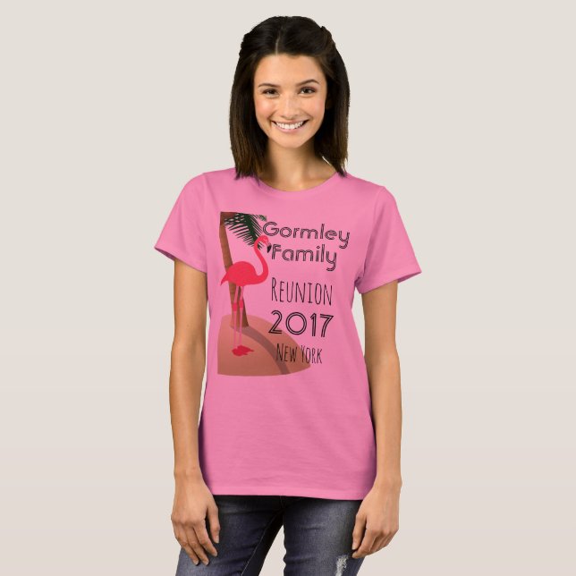 Flamingo Palm Tree Tropische Familie Wiedersehen T-Shirt (Vorne ganz)