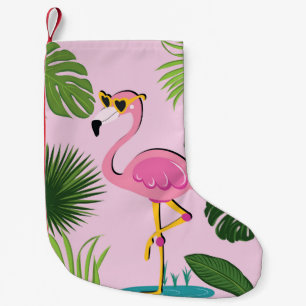 Flamingo Palm Verlasse tropisches Design Kleiner Weihnachtsstrumpf