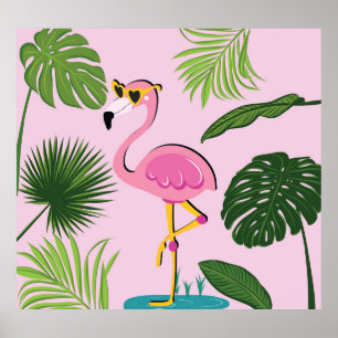 Flamingo Palm Verlasse tropisches Design Poster