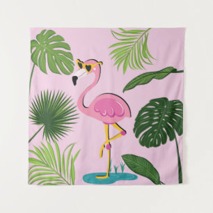 Flamingo Palm Verlasse tropisches Design Wandteppich