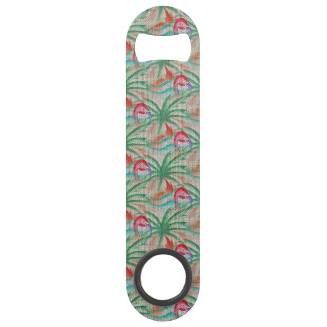 Flamingo-Palme-Leinwand-Blick Speedflaschenöffner (Vorderseite)