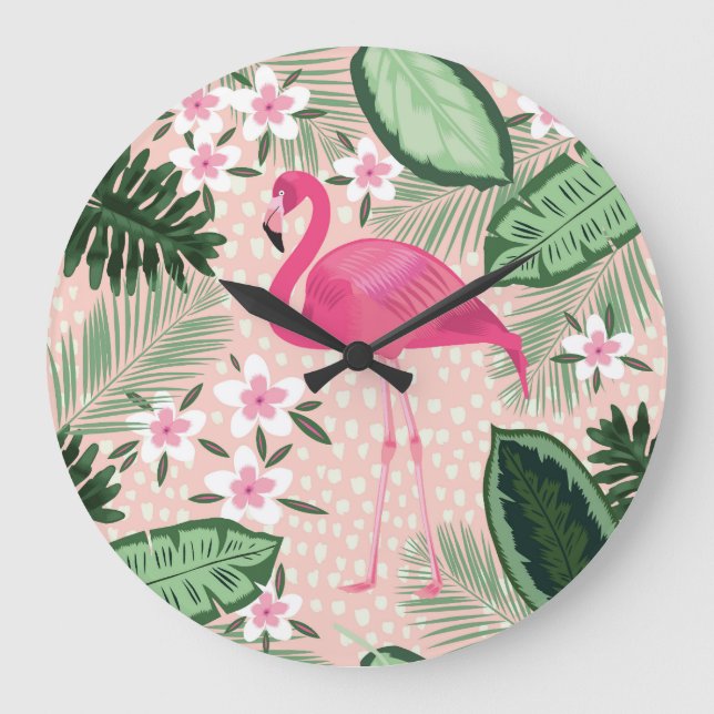 Flamingo, Palmen, Küchendesign Große Wanduhr (Vorderseite)