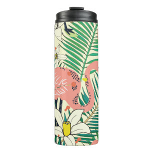 Flamingo-Palmenblätter: Tropischer Vintage-Stil Thermosbecher