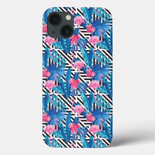 Flamingo & Palms auf geometrischem Muster Case-Mate iPhone Hülle (Rückseite)