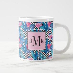 Flamingo & Palms auf geometrischem Muster Jumbo-Tasse