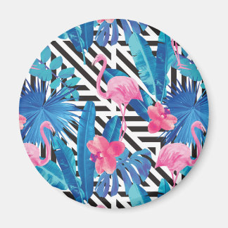 Flamingo & Palms auf geometrischem Muster Magnet