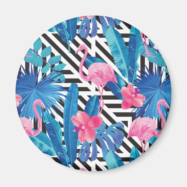Flamingo & Palms auf geometrischem Muster Magnet (Vorne)