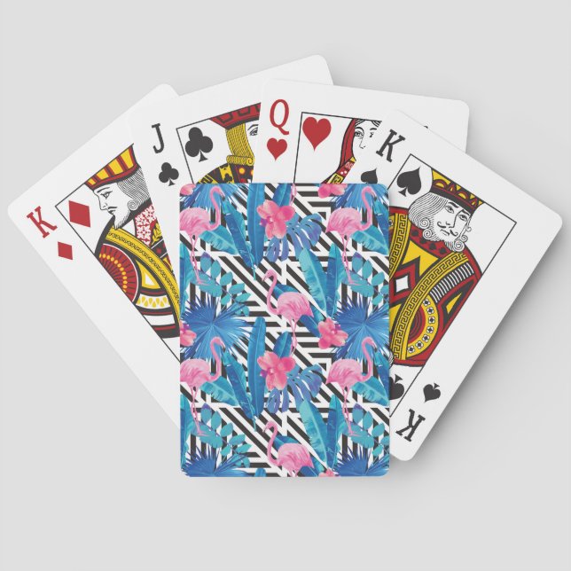 Flamingo & Palms auf geometrischem Muster Spielkarten (Rückseite)