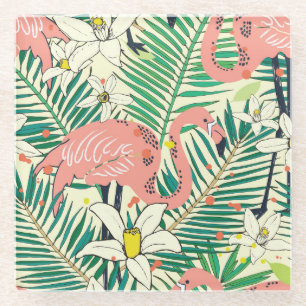 Flamingo Palmwedel: Tropisch Vintage Glasuntersetzer