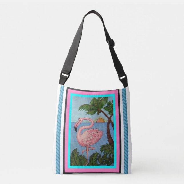 Flamingo-Paradies-Tasche Bage Tragetaschen Mit Langen Trägern (Vorderseite)