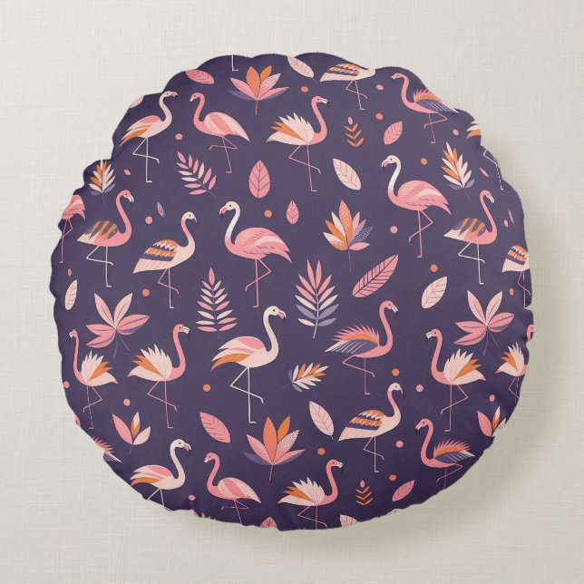 Flamingo Paradise Pattern Rundes Kissen (Vorderseite)