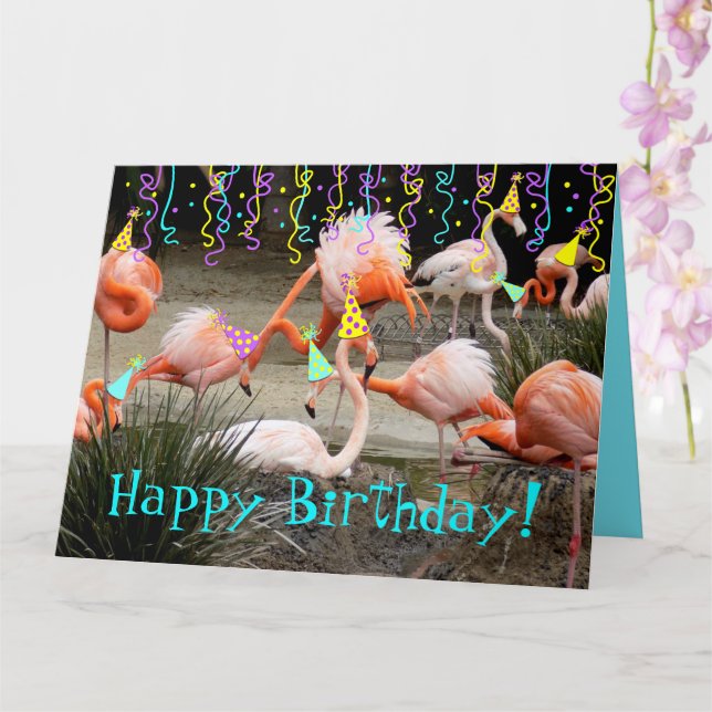 Flamingo Party Birds Happy Birthday Card Karte (Orchidee)