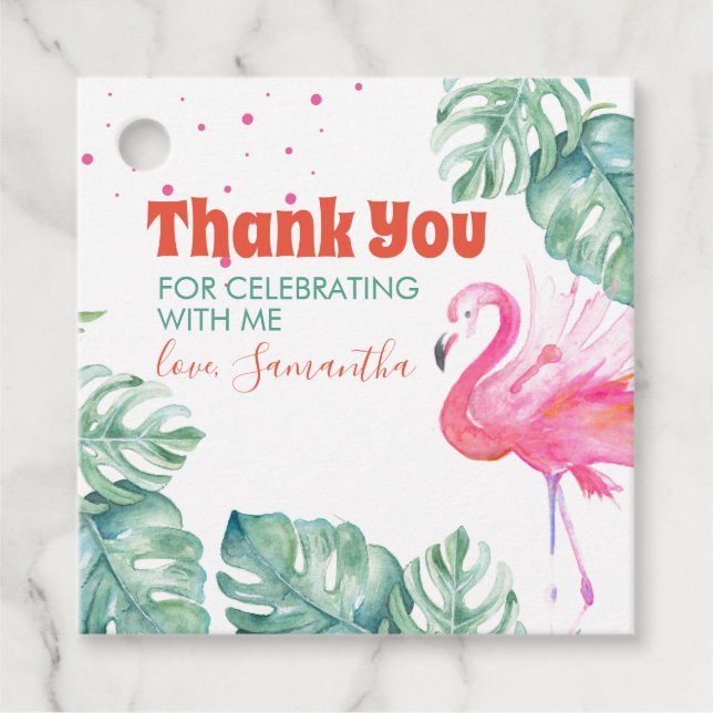 Flamingo Party Danke Geschenkanhänger (Vorderseite)
