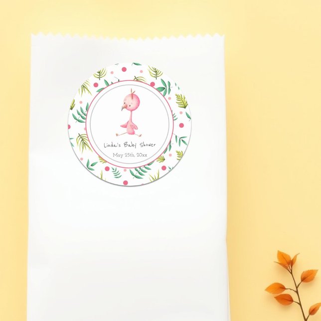Flamingo Party Personalisiert Niedliche Babydusche Runder Aufkleber (Von Creator hochgeladen)