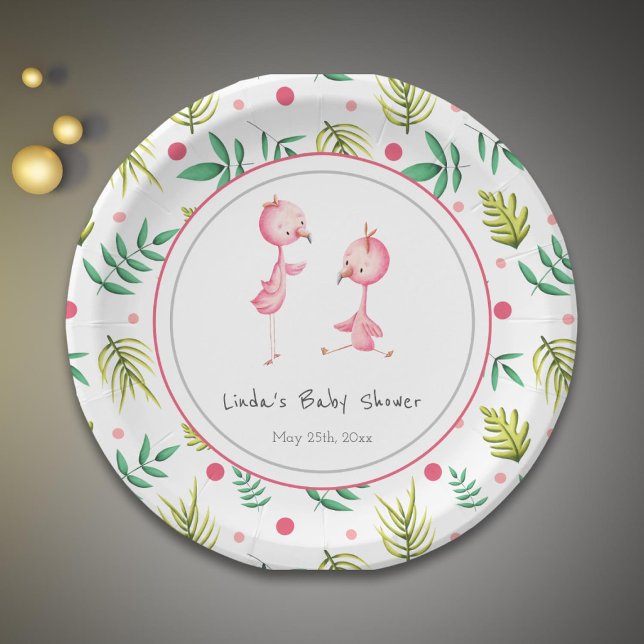 Flamingo Party Personalisiert Twins Baby Dusche Pappteller (Von Creator hochgeladen)