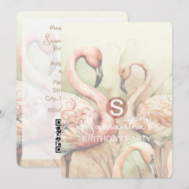 Flamingo-Party-Thema, QR-Code, Benutzerdefiniert Einladung