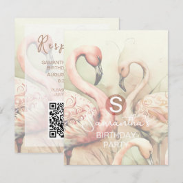 Flamingo-Party-Thema, QR-Code-RSVP RSVP Karte