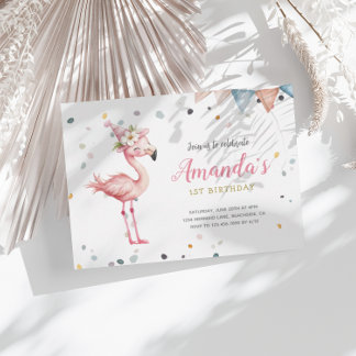 Flamingo Party Tiere Rosa Geburtstagseinladung Mitteilungskarte