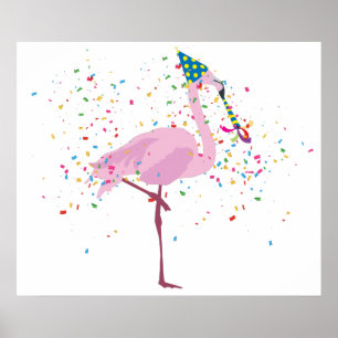 Flamingo Partying - Tiere mit Party Poster