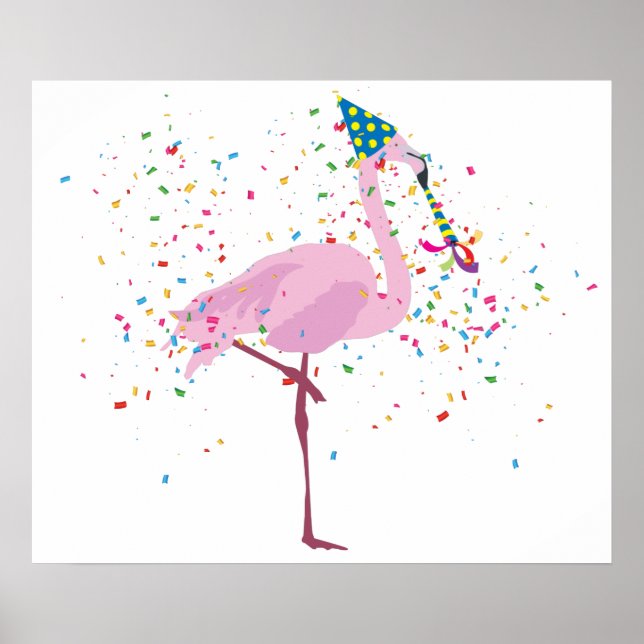 Flamingo Partying - Tiere mit Party Poster (Vorne)