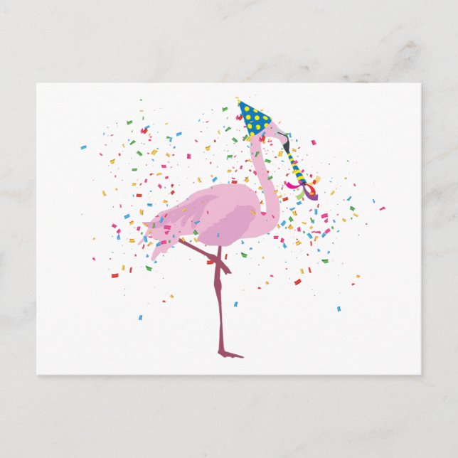 Flamingo Partying - Tiere mit Party Postkarte (Vorderseite)