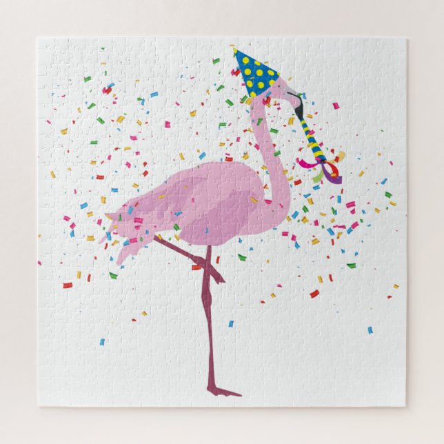 Flamingo Partying - Tiere mit Party Puzzle (Vertikal)