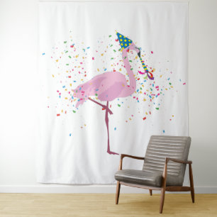 Flamingo Partying - Tiere mit Party Wandteppich