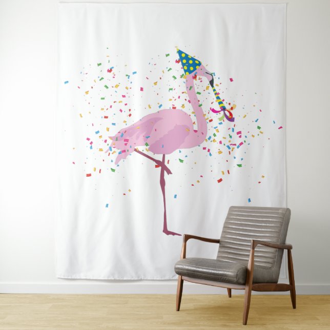 Flamingo Partying - Tiere mit Party Wandteppich (Beispiel)