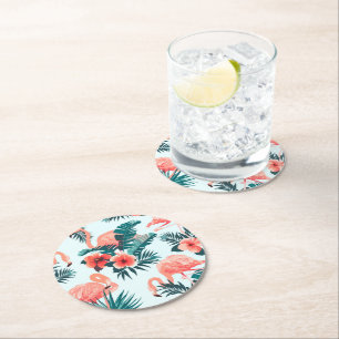 Flamingo Pattern Runder Pappuntersetzer