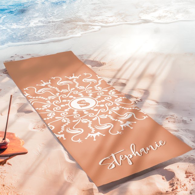 Flamingo Pearl Mandala Monogram Coral Beach Yogamatte (Von Creator hochgeladen)