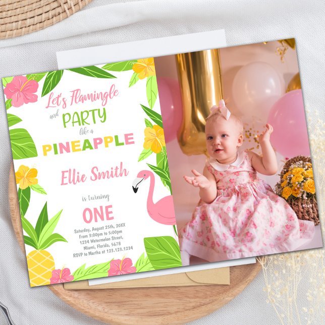 Flamingo Pineaple Geburtstag Einladungen mit Foto (Flamingo & Pineapple Birthday Invitations w photo)