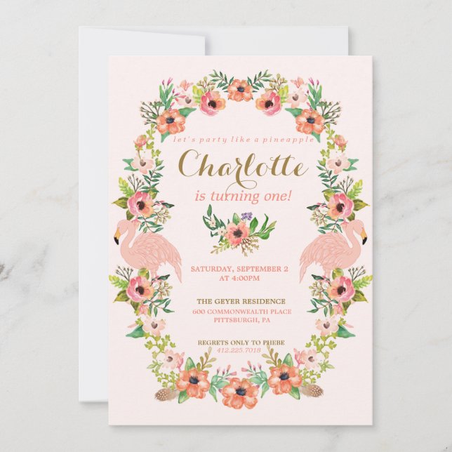 FLAMINGO PINEAPPLE - GEBURTSTAG EINLADUNG (Vorderseite)